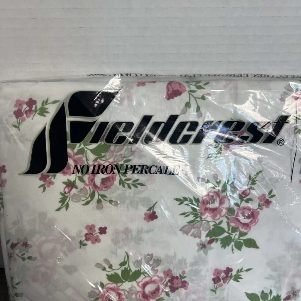 Vintage Fieldcrest Twin Flat Top Sheet No Iron Percale Floral Print Cottagecore